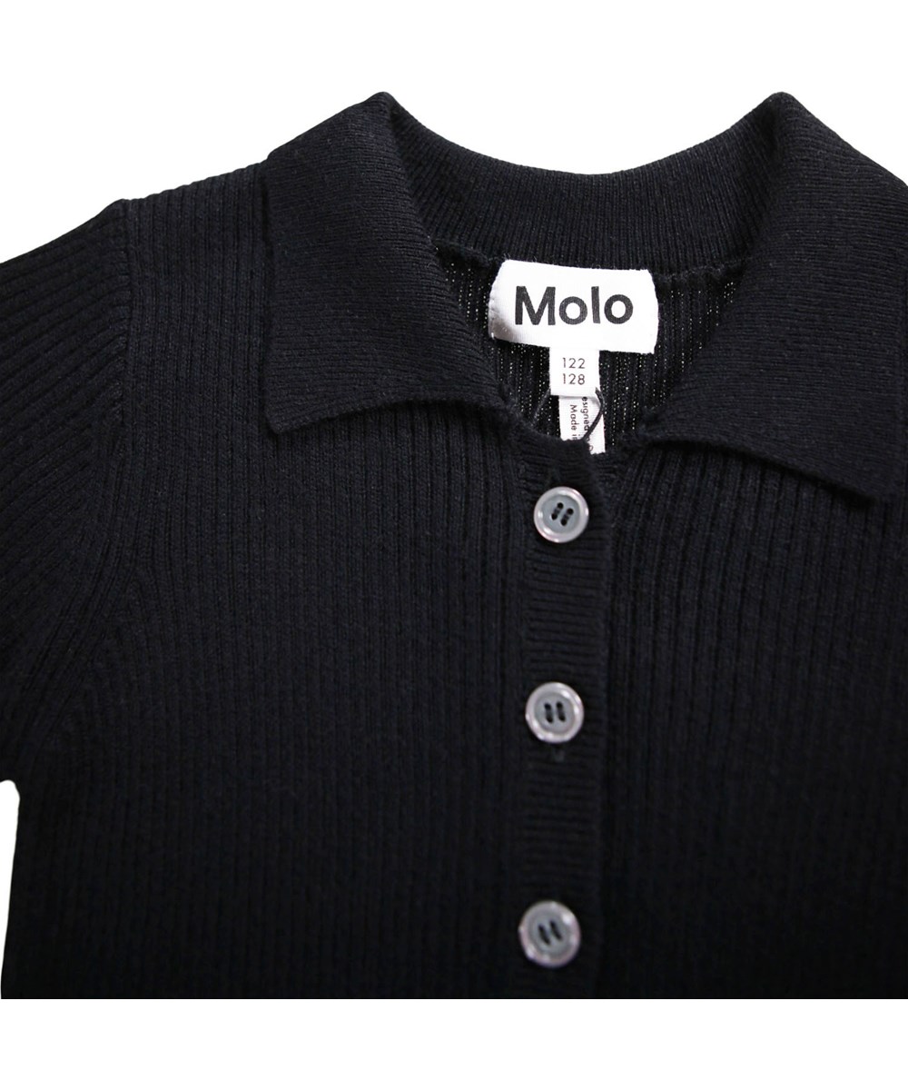 Cecilia - Black - Langärmeliges schwarzes Kleid für Kinder aus einer gerippten Wolle- und Baumwollmischung.