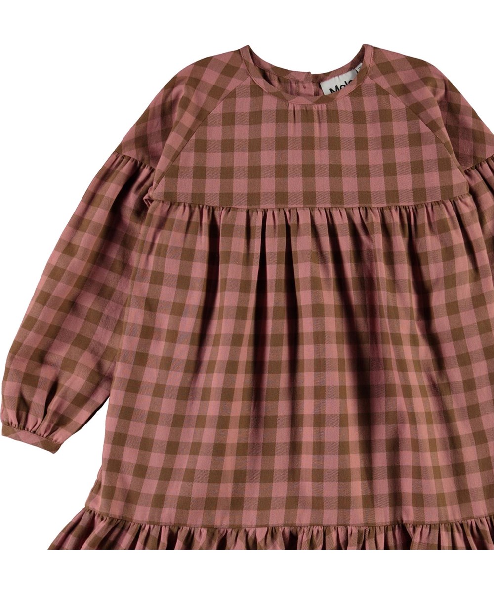Cecily - Autumn Check - Braunes und rosa kariertes Kleid