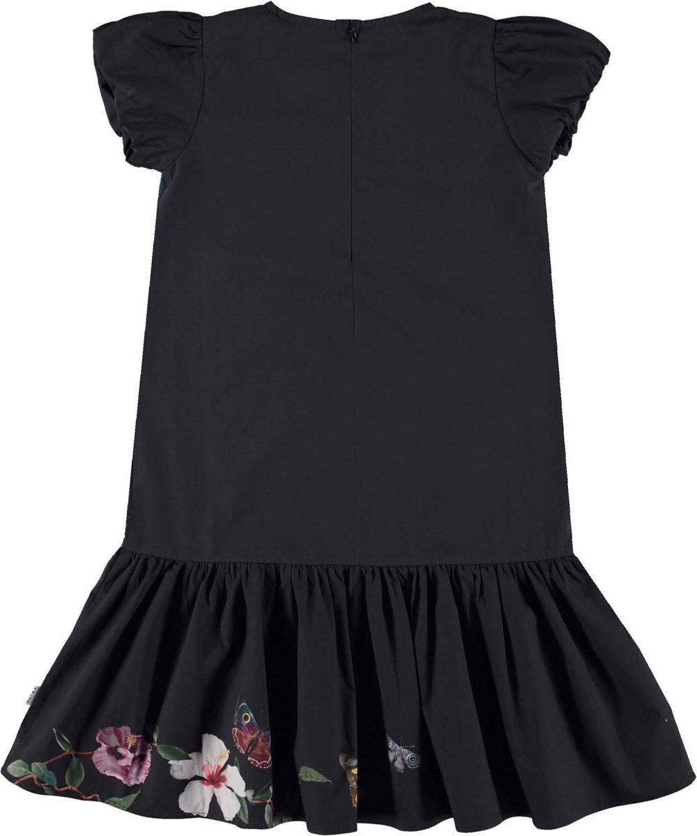 Cerys - Moonlight Birds - Dunkles Öko-Kleid mit Vögeln und Mond-Print