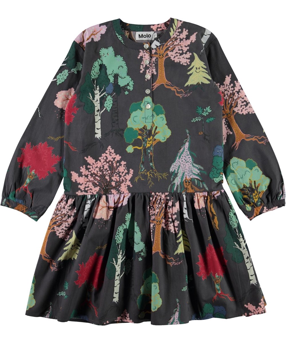 Cezanne - Forest Friends - Öko braunes Kleid mit Baum-Aufdruck