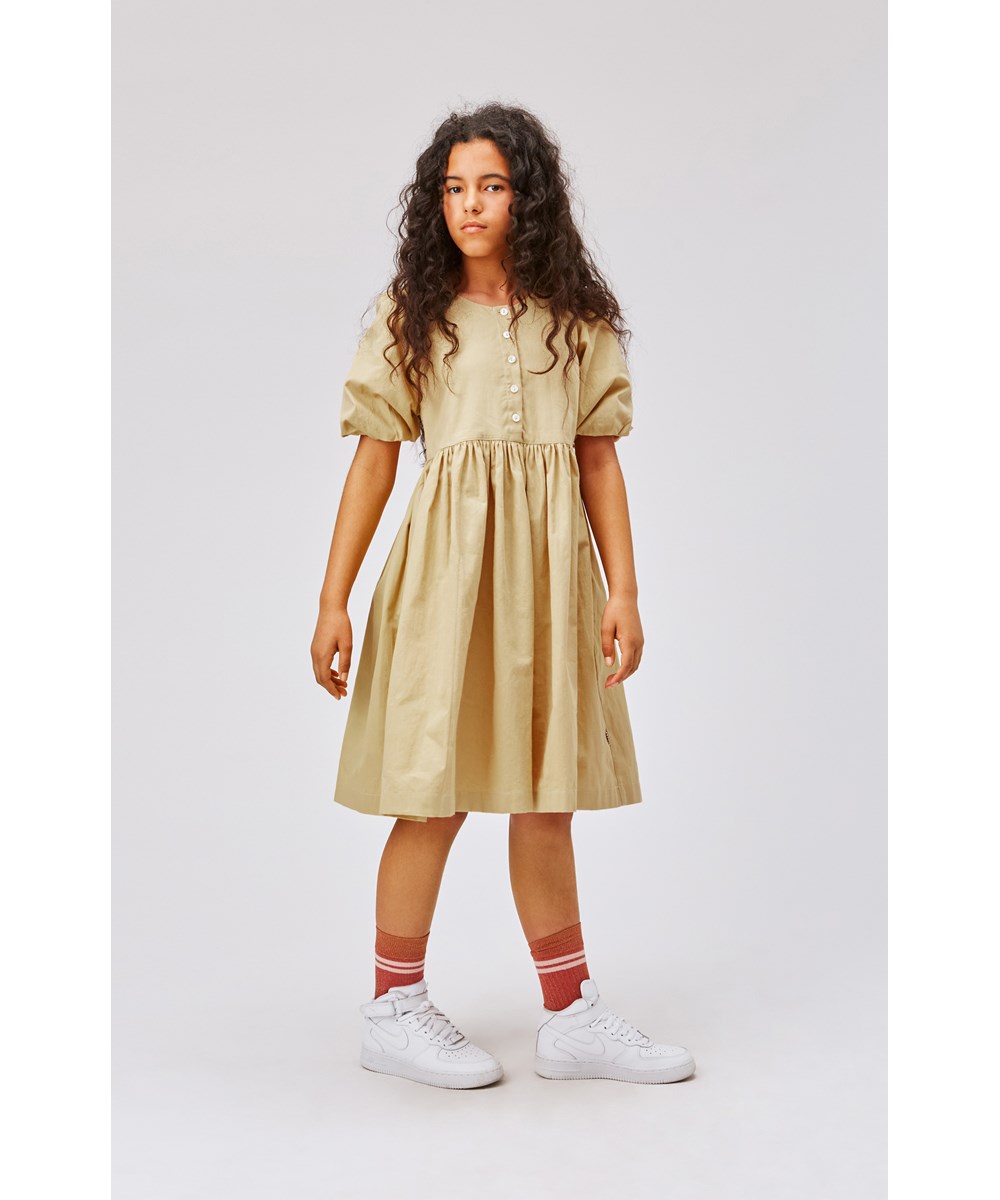 Chaka - Cardboard - Beiges, knielanges Kleid aus Baumwolle