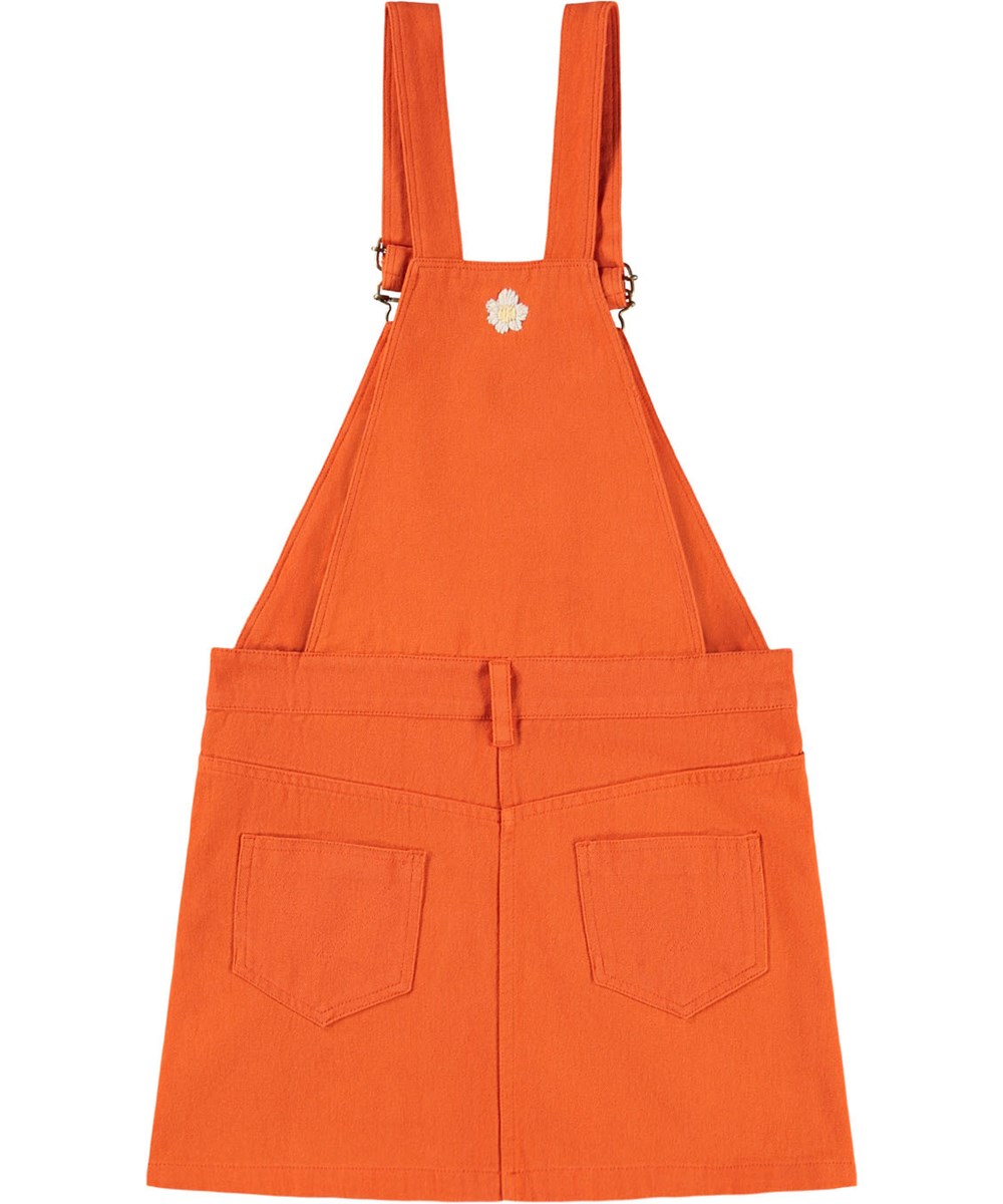 Chakala - Rising Sun - Oranges Baumwollkleid für Kinder mit Trägern und schöner Stickerei.