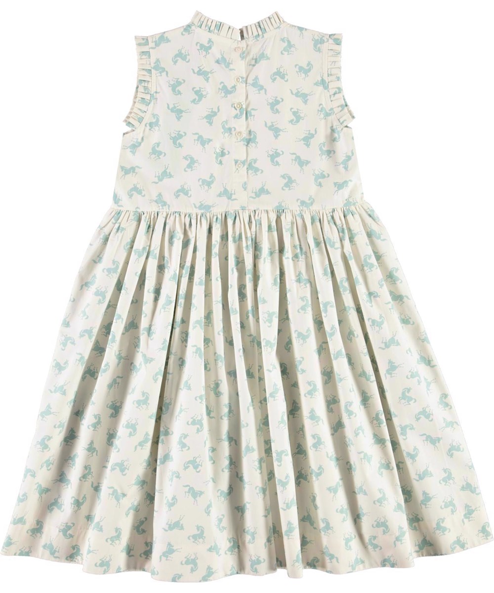 Charlette - Mini Horse Blue - Öko-Baumwollkleid mit hellblauen Pferden