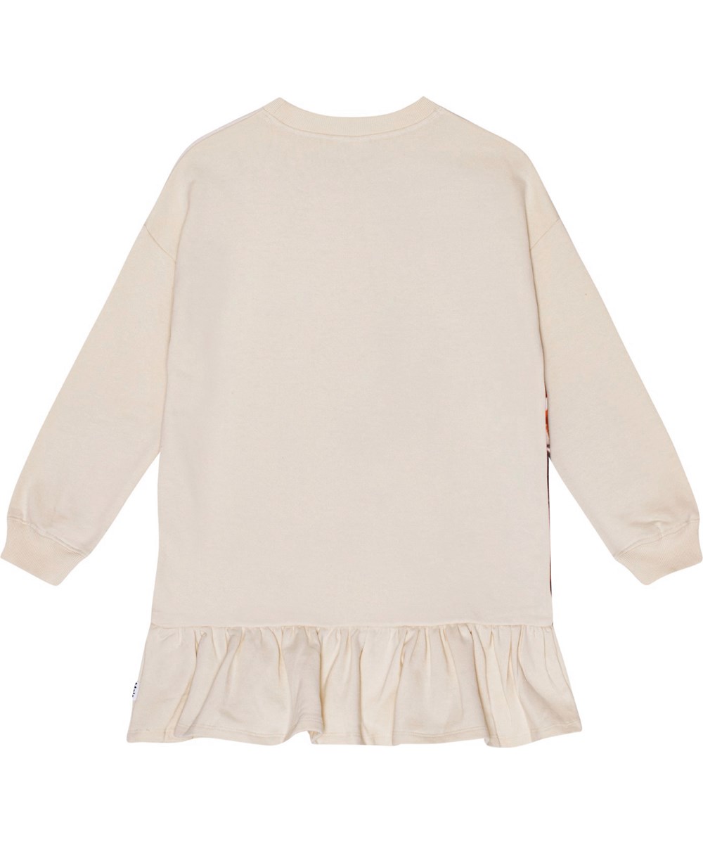 Cherice - Hello - Weicher Öko-Baumwoll-Jersey-Kleid in Off-White mit verspieltem Tierdruck.