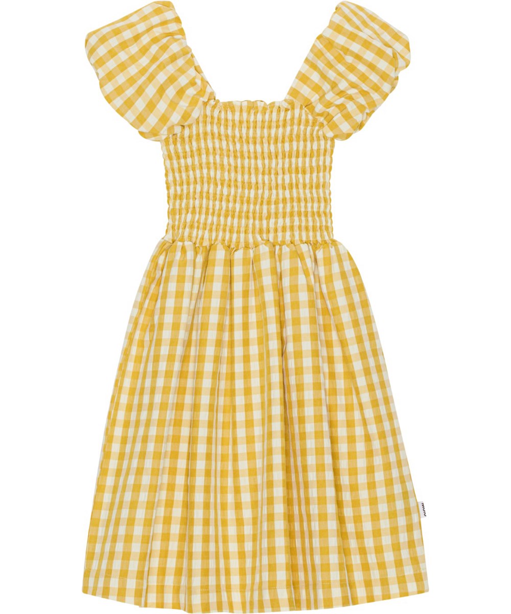 Cherisla - Honey Check - Kariertes Kleid aus Öko-Baumwolle mit Smok-Effekt.