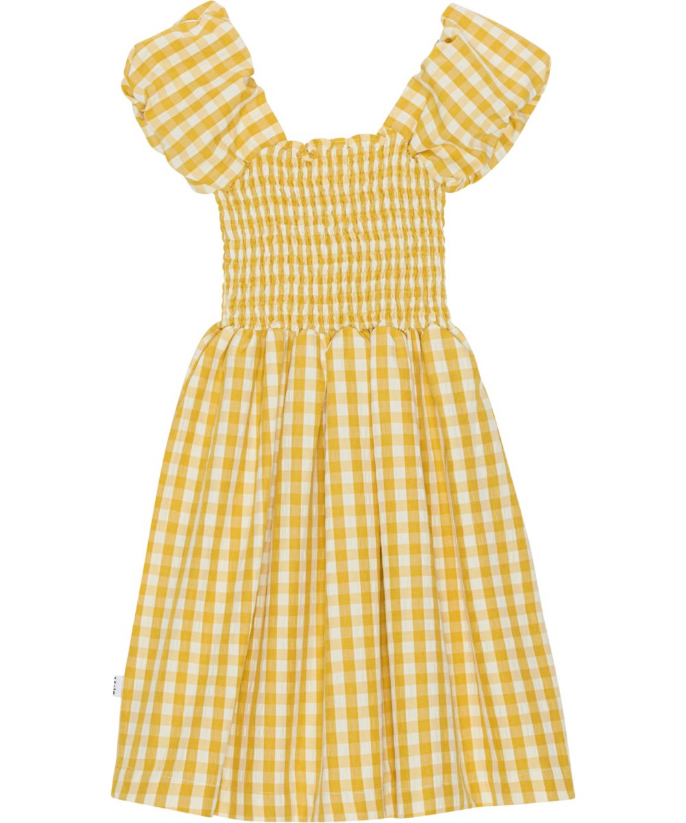 Cherisla - Honey Check - Kariertes Kleid aus Öko-Baumwolle mit Smok-Effekt.