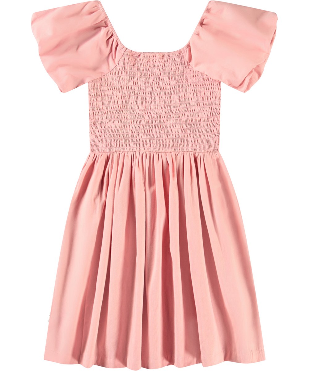 Cherisla - Rosequartz - Rosa knielanges Kleid für Kinder aus Öko-Baumwolle mit einem quadratischen Ausschnitt.