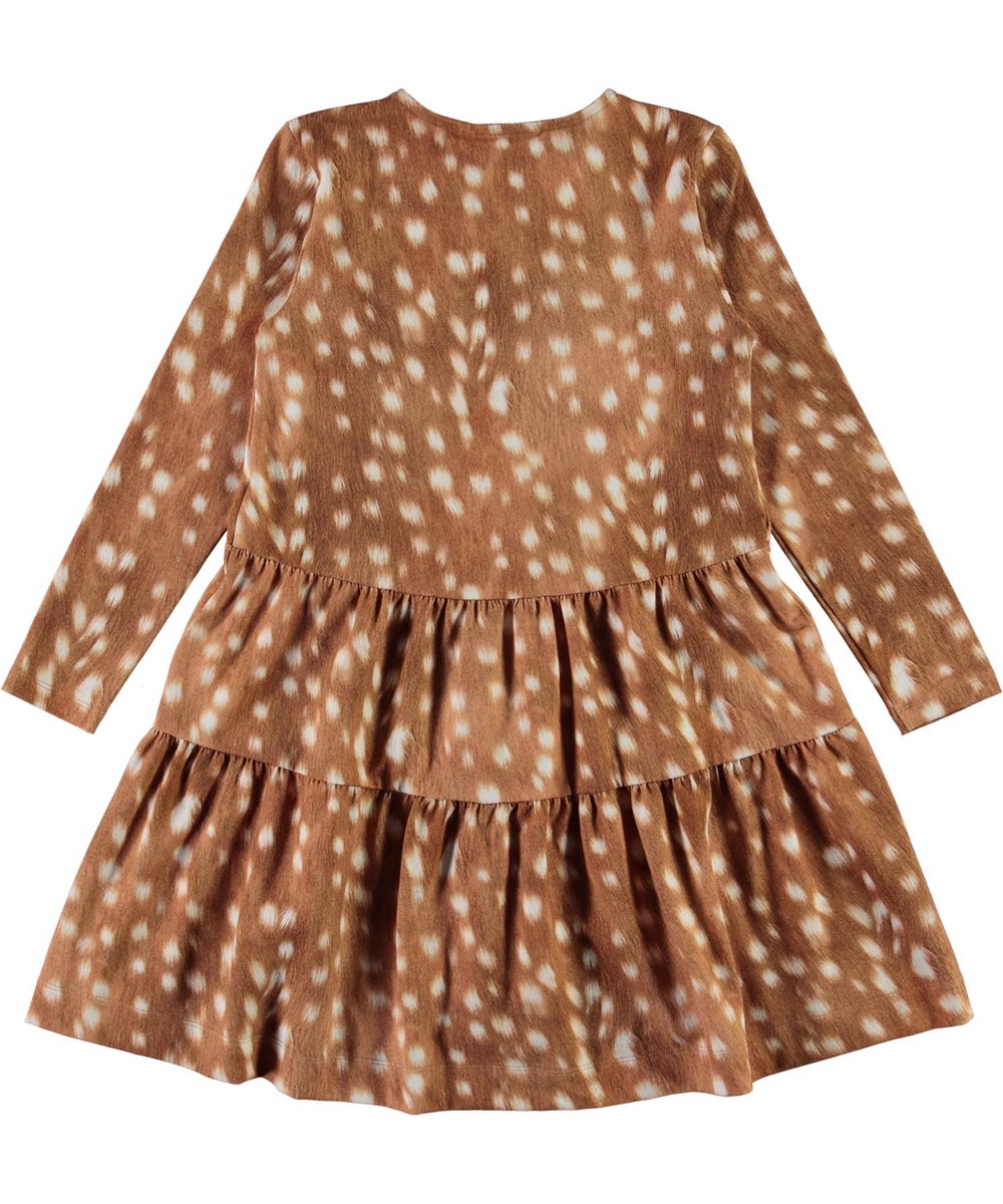 Chia - Baby Fawns - Öko braunes Kleid mit weißen Flecken und Kragen