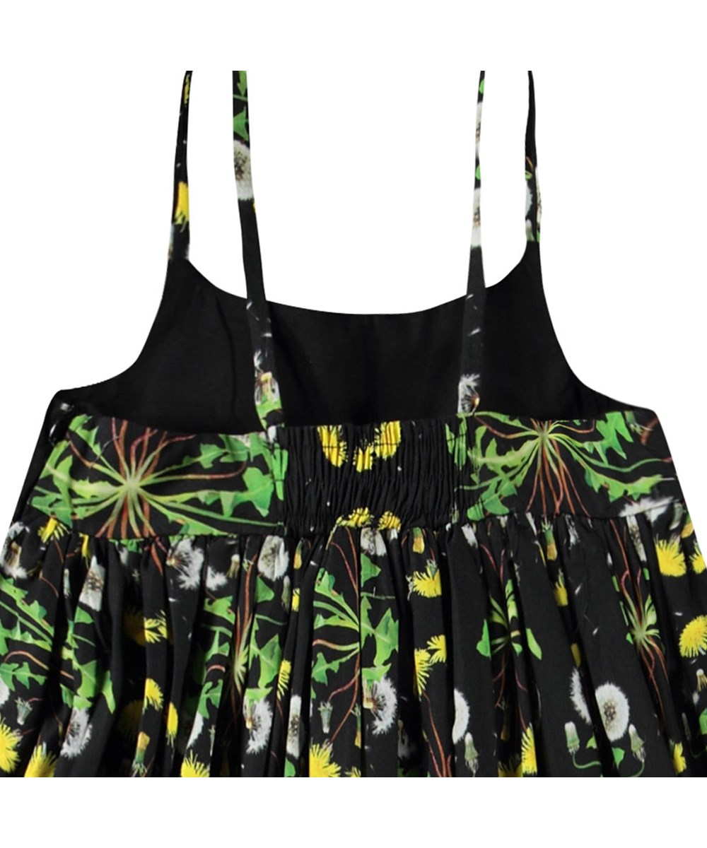 Chiyo - Dandelion Dots - Knielanges Kleid für Kinder aus Öko-Baumwolle mit dünnen Trägern.