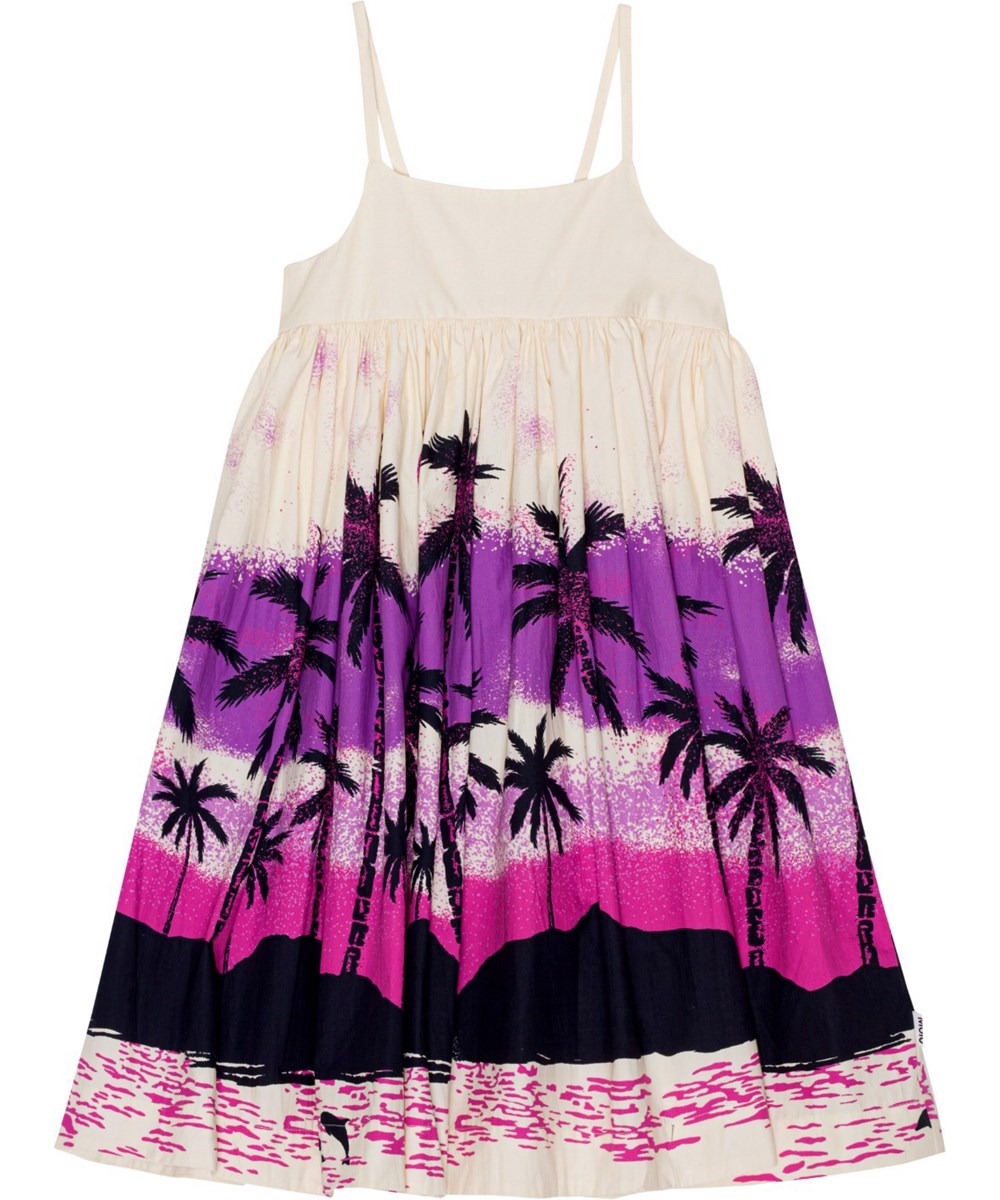 Chiyo - Twillight Island - Cremefarbenes, trägerloses Kleid aus Öko-Baumwolle mit Hawaii-Print