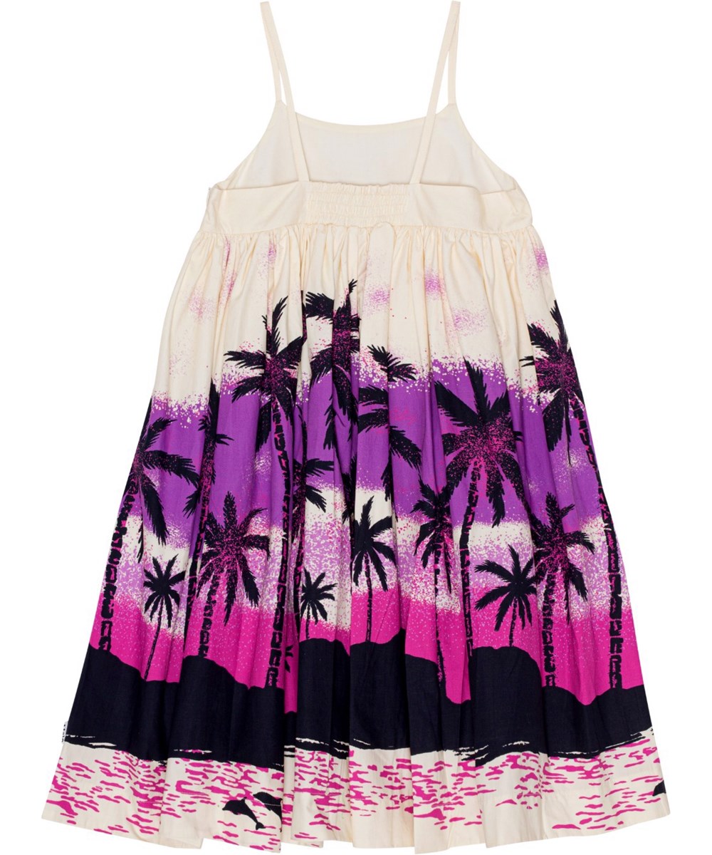 Chiyo - Twillight Island - Cremefarbenes, trägerloses Kleid aus Öko-Baumwolle mit Hawaii-Print