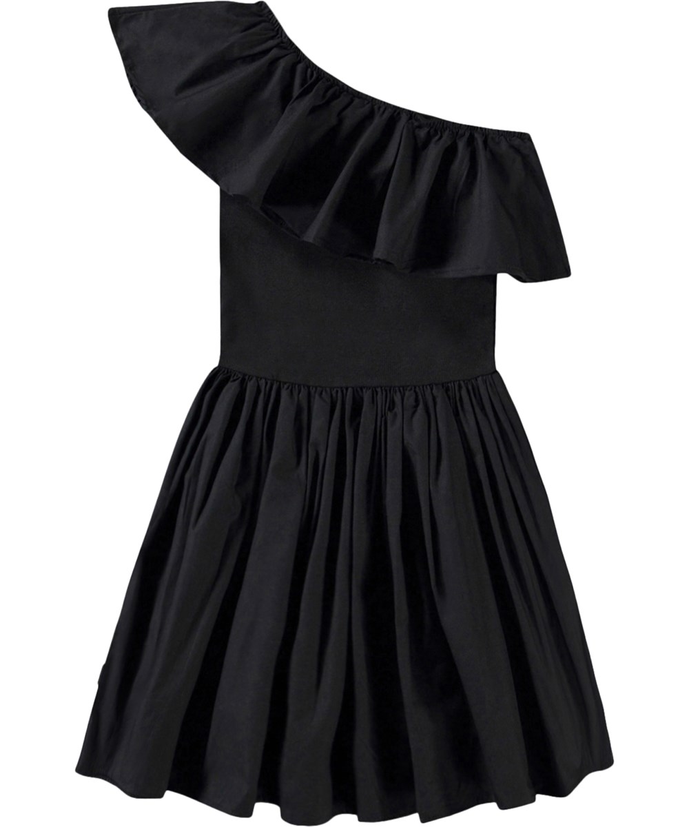 Chloey - Black - Schwarzes Kinderkleid aus Öko-Baumwolle mit Rüschen