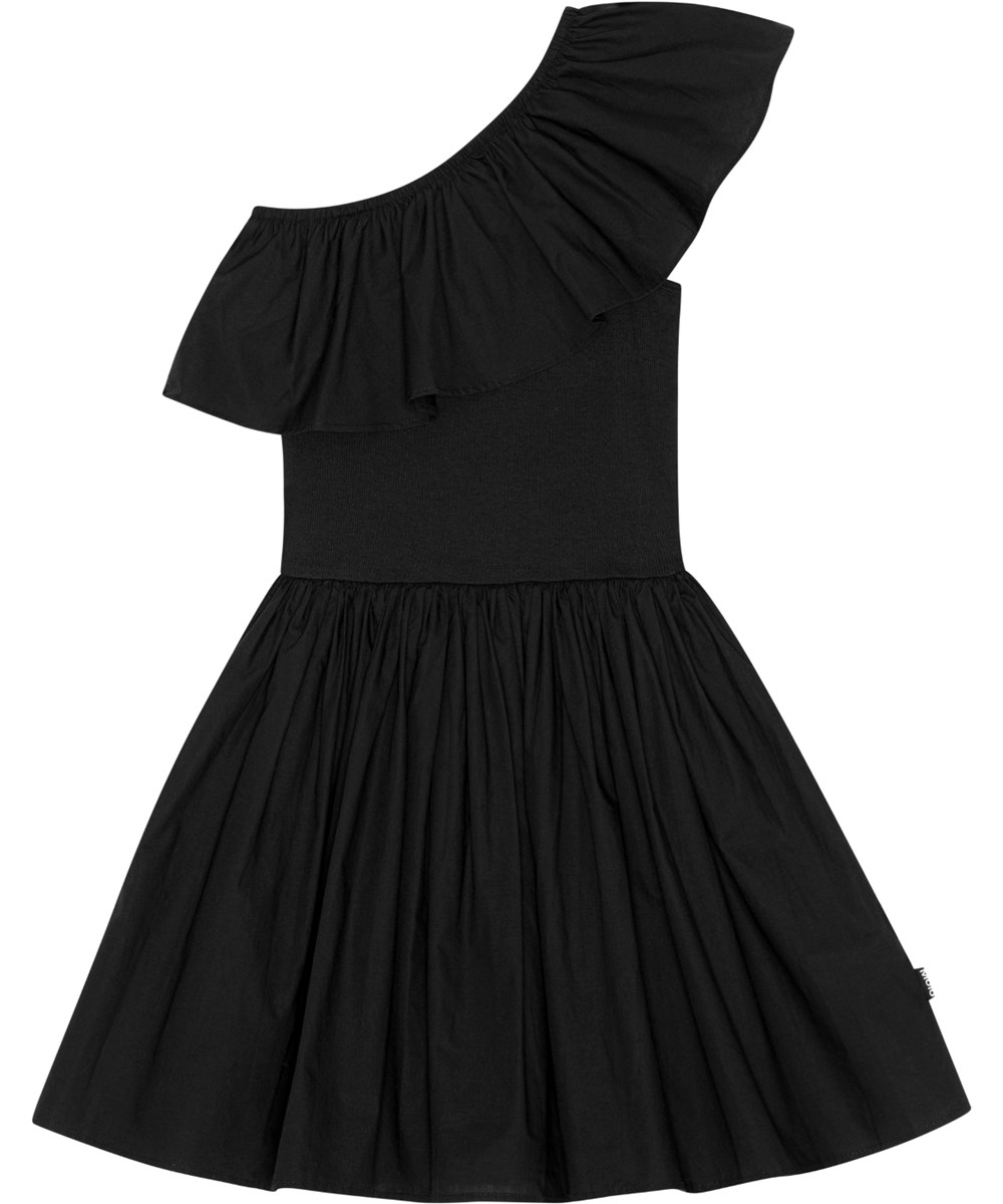 Chloey - Black - Schwarzes One-Shoulder-Kleid aus Öko-Baumwolle