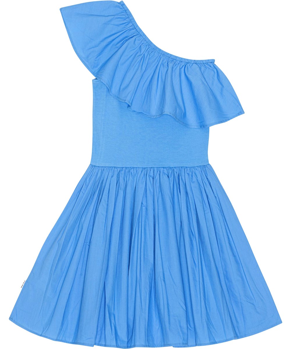 Chloey - Forget Me Not - Blaues One-Shoulder-Kleid aus Öko-Baumwolle.