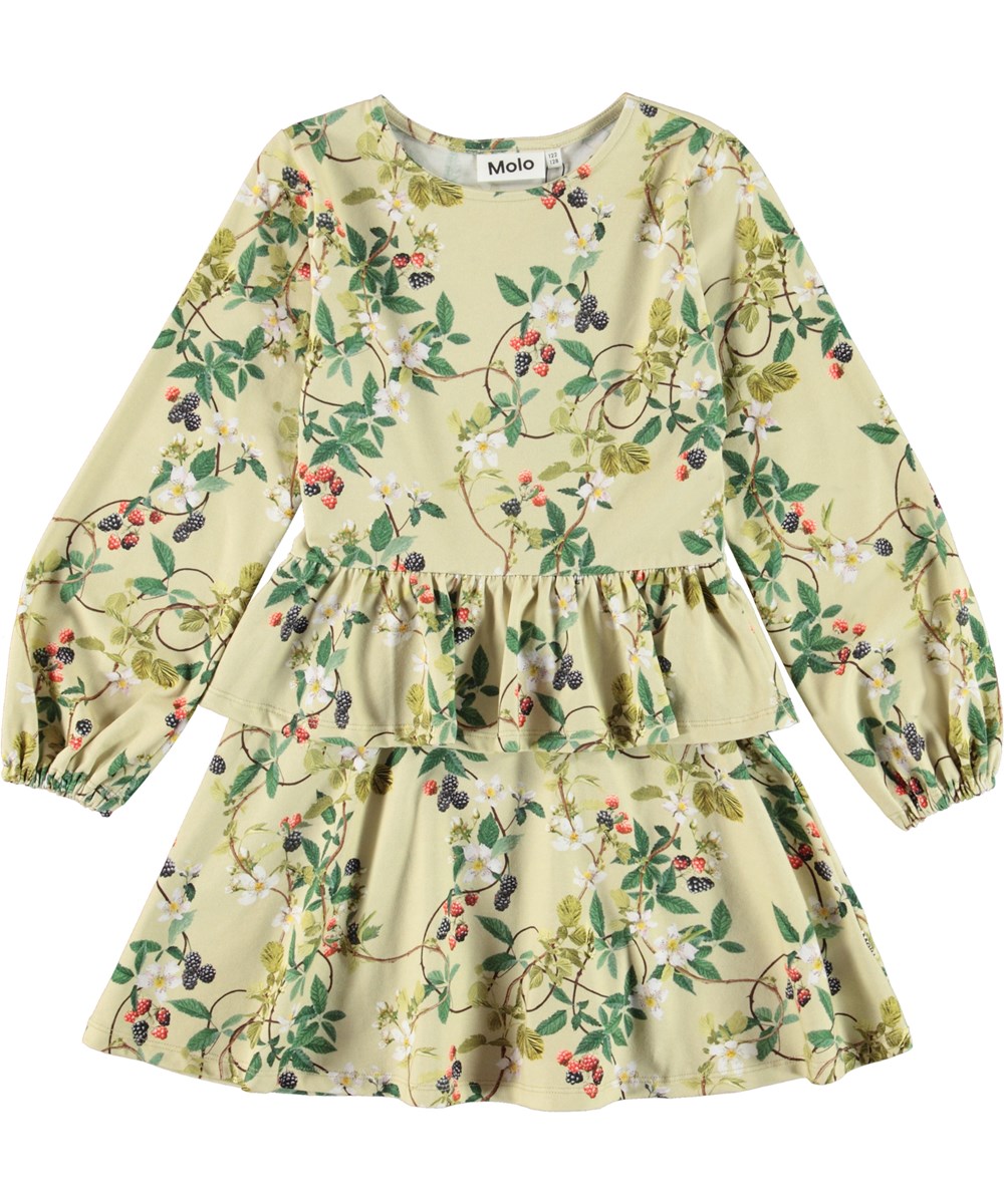 Christabelle - Bramble - Hellgrünes Öko-Kleid mit Brombeerdruck