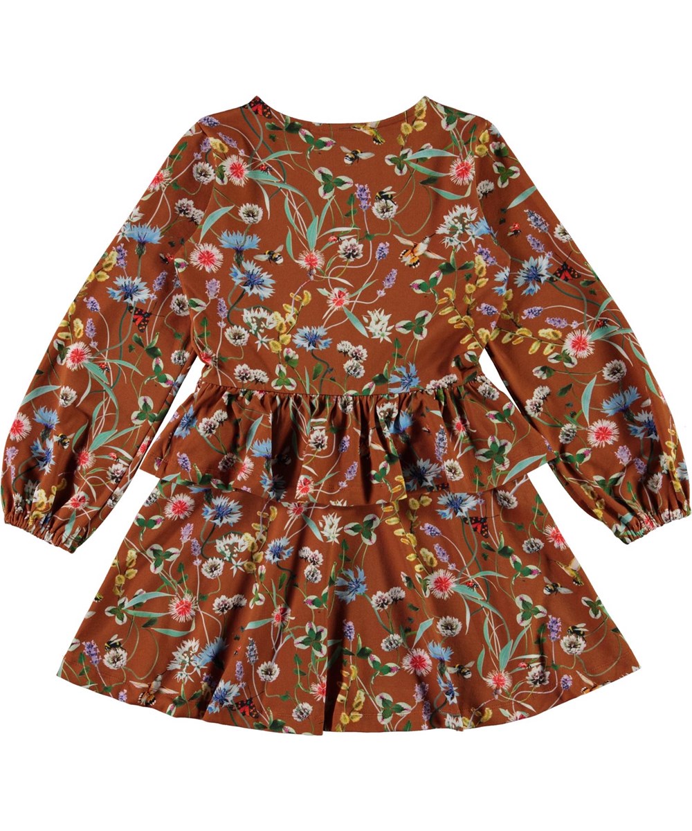 Christabelle - Wildflowers - Öko braunes Kleid mit Blumen und Rock