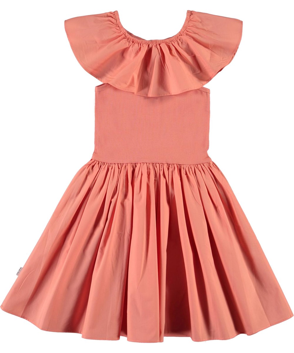 Christal - Burnt Coral - Öko korallenfarbenes Kleid mit Rüschenkragen