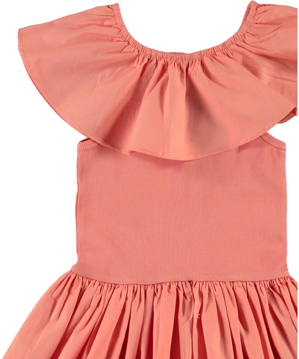 Christal - Burnt Coral - Öko korallenfarbenes Kleid mit Rüschenkragen