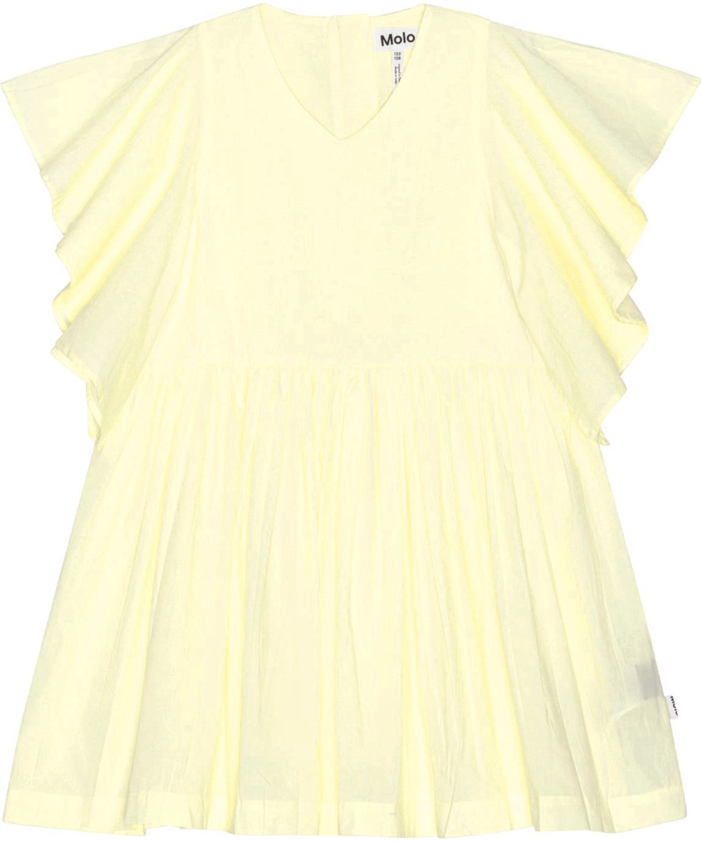 Christiana - Pale Dawn - Pastellgelbes, voluminöses Kurzarmkleid aus Öko-Baumwolle