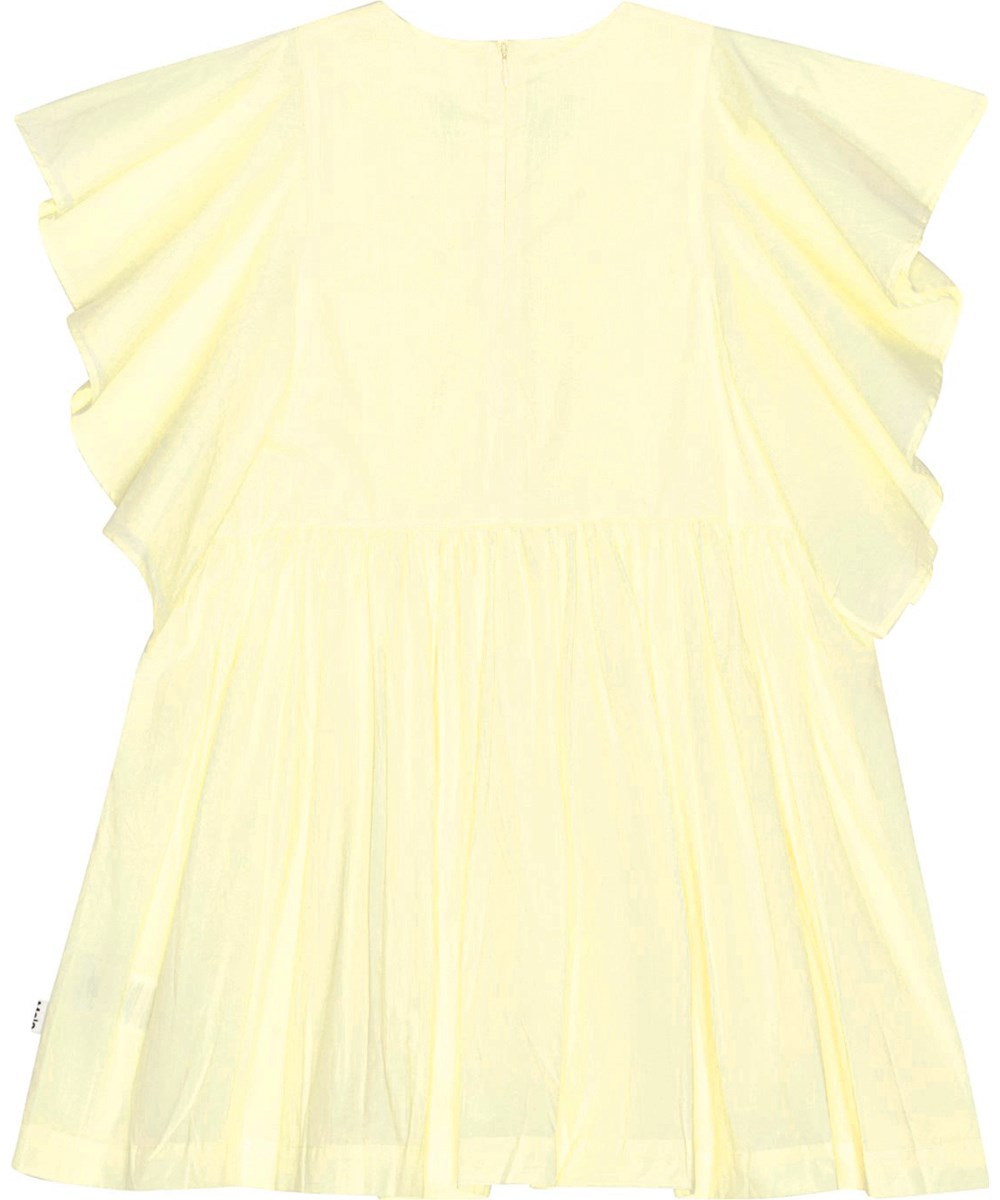 Christiana - Pale Dawn - Pastellgelbes, voluminöses Kurzarmkleid aus Öko-Baumwolle