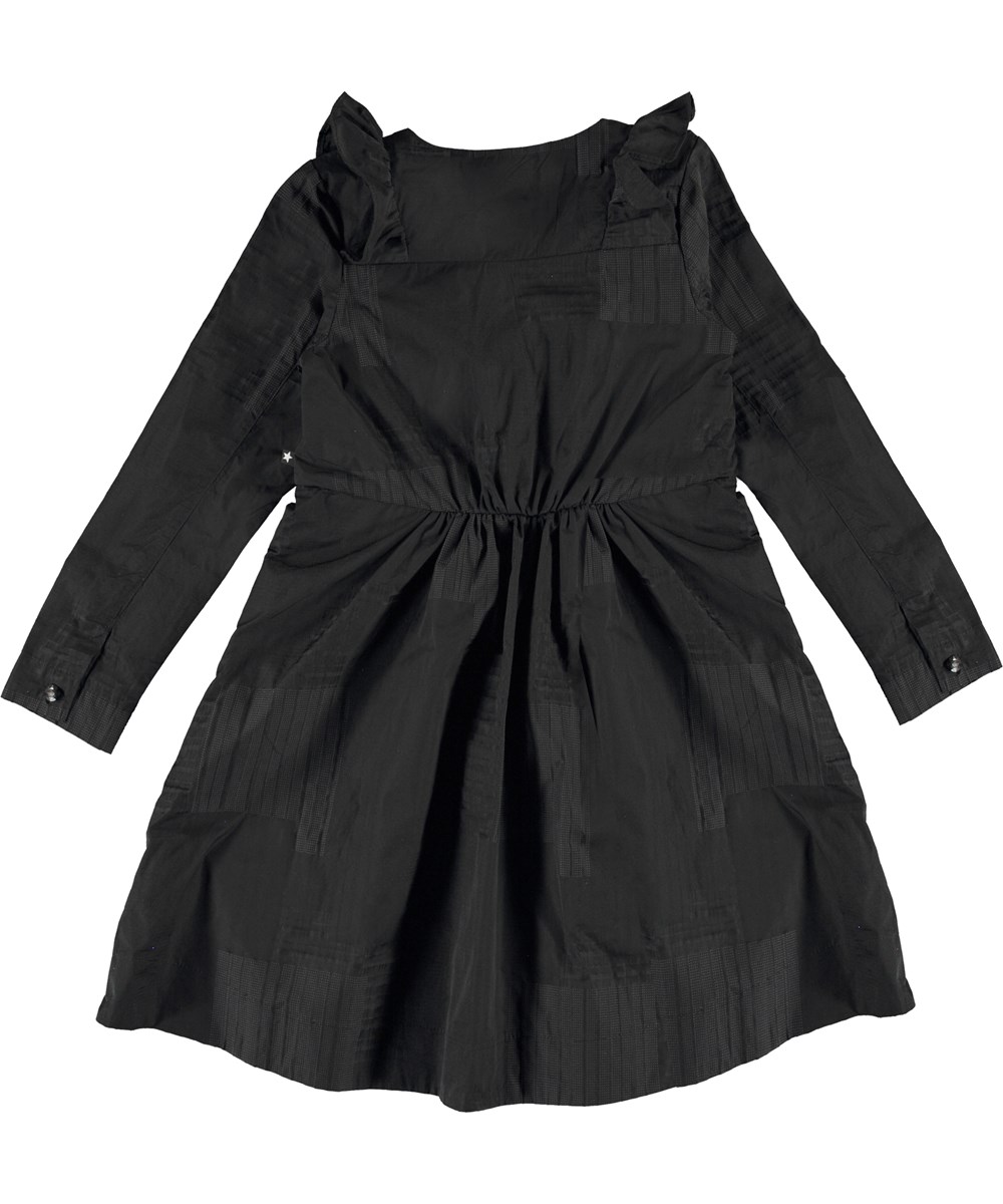 Christy - Black - Schwarzes-kariertes Taftkleid mit Rüschen