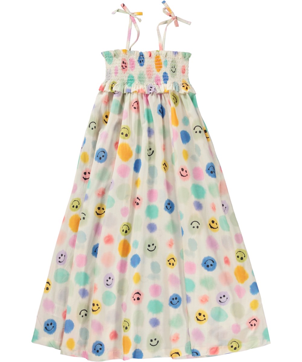 Chrystal - Painted  Dots - Langes Sommerkleid aus Öko-Baumwolle mit Emoji-Print