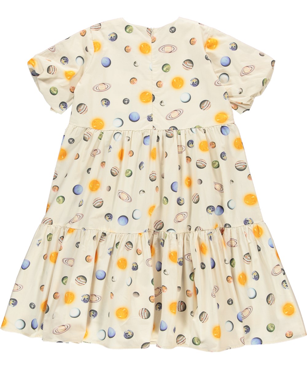 Cieanna - Dotty Planets - Hellgelbes Öko-Kleid mit Planetendruck