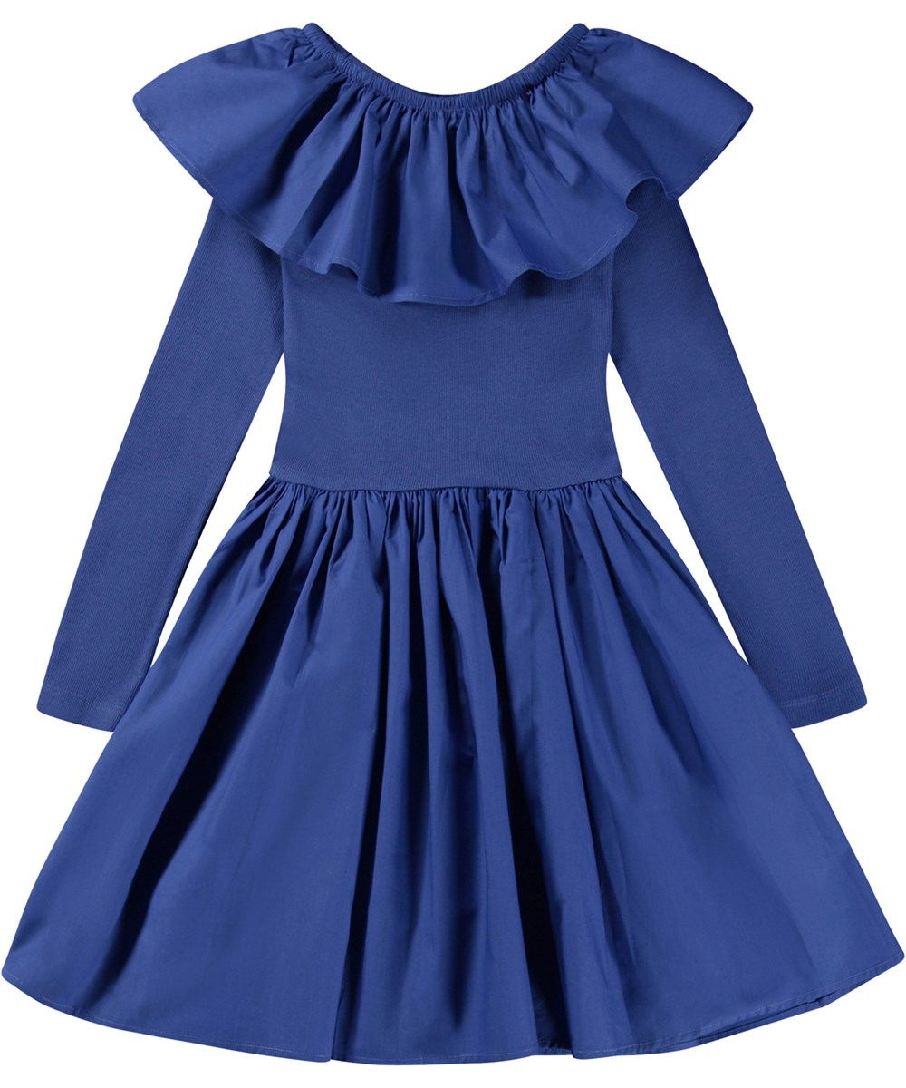 Cille - Twillight Blue - Hellblaues, knielanges Öko-Kleid mit Kragen und Rock aus Popeline