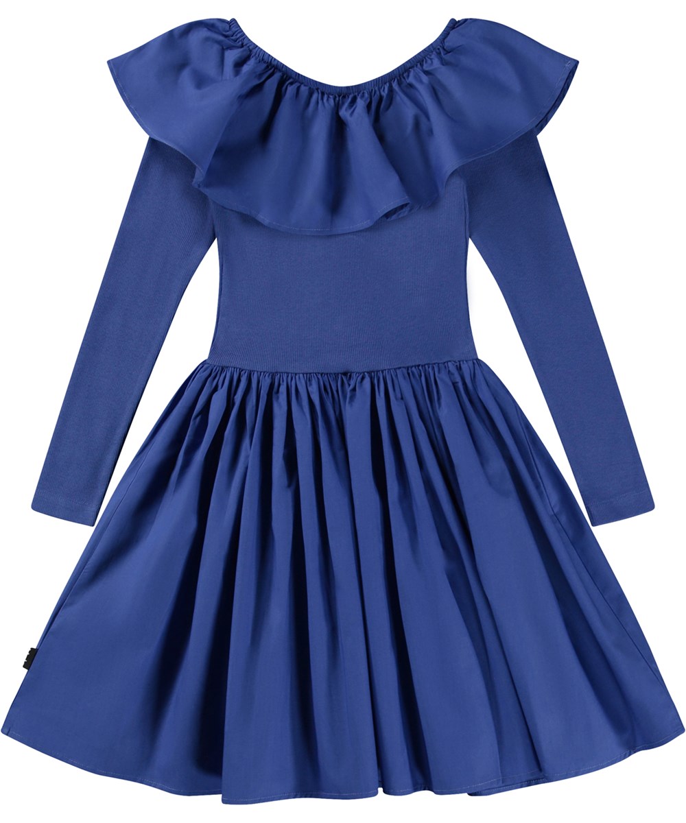 Cille - Twillight Blue - Hellblaues, knielanges Öko-Kleid mit Kragen und Rock aus Popeline