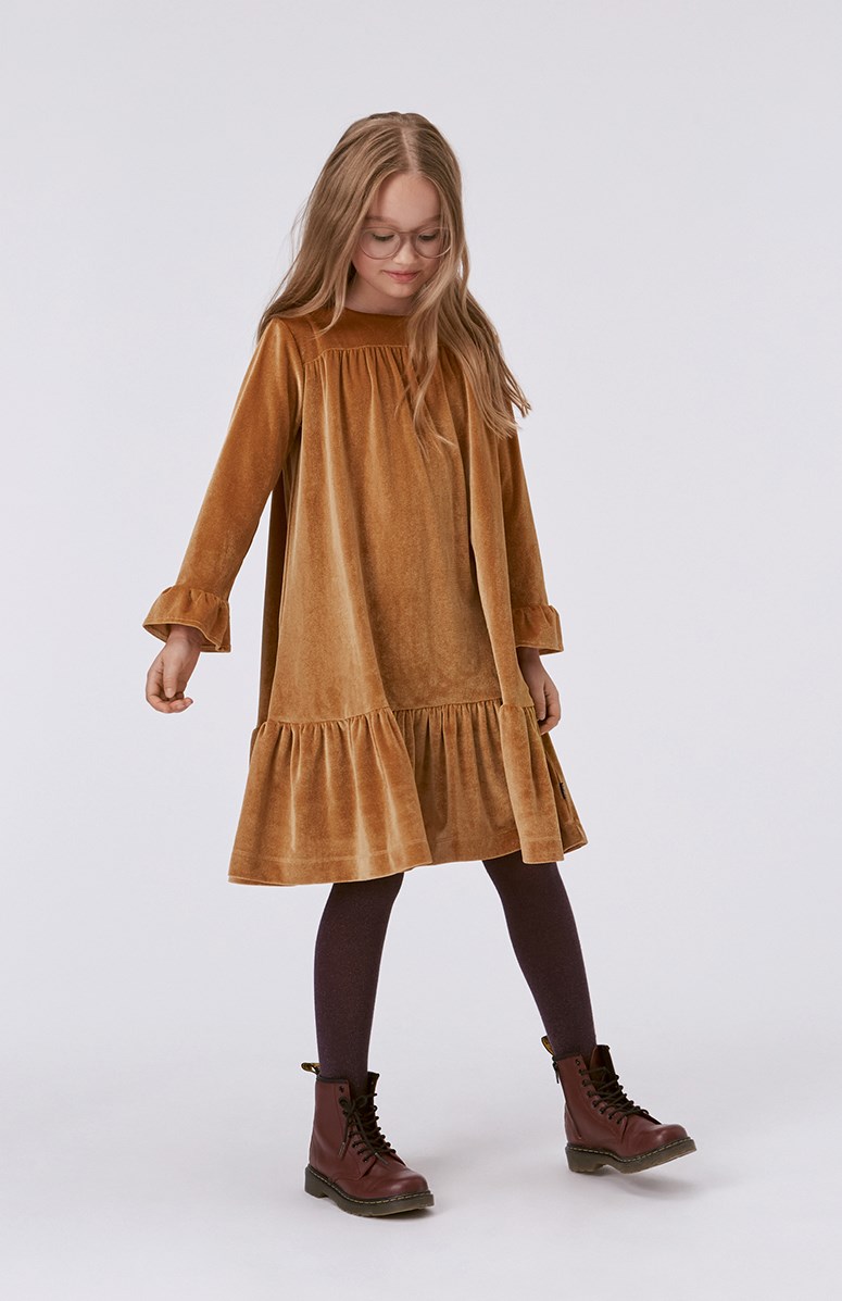 Cilly - Rosie Sand - Goldfarbenes Midikleid aus Velours