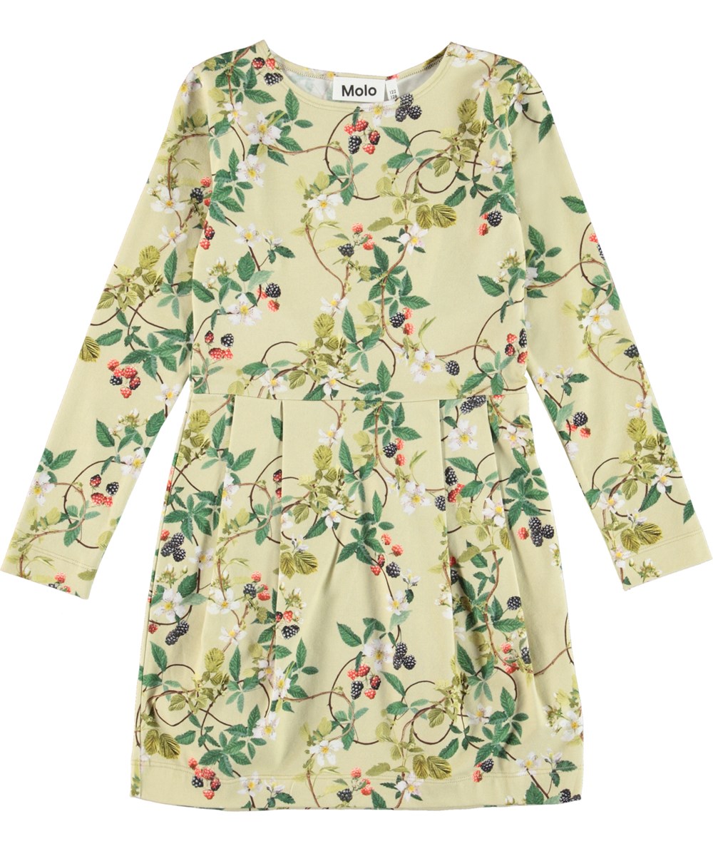 Cindarell - Bramble - Hellgrünes Öko-Kleid mit Brombeerdruck