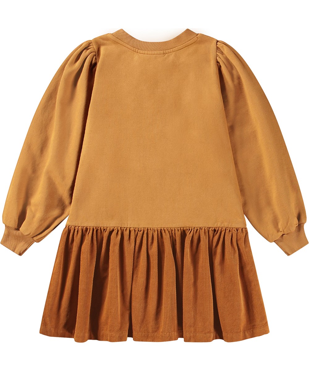 Cinna - Brown Sugar - Locker geschnittenes braunes Jerseykleid mit besticktem Herzkleeblatt.