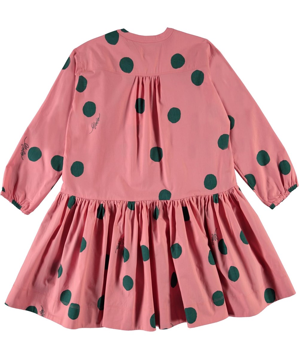 Cinzia - Green Dots - Öko rosa Kleid mit grünen Punkten