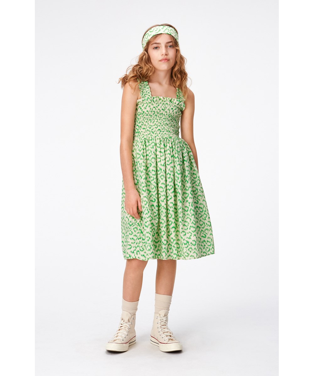 Cippe - Green Leo - Knielanges Kleid mit grünem Leopardenmuster