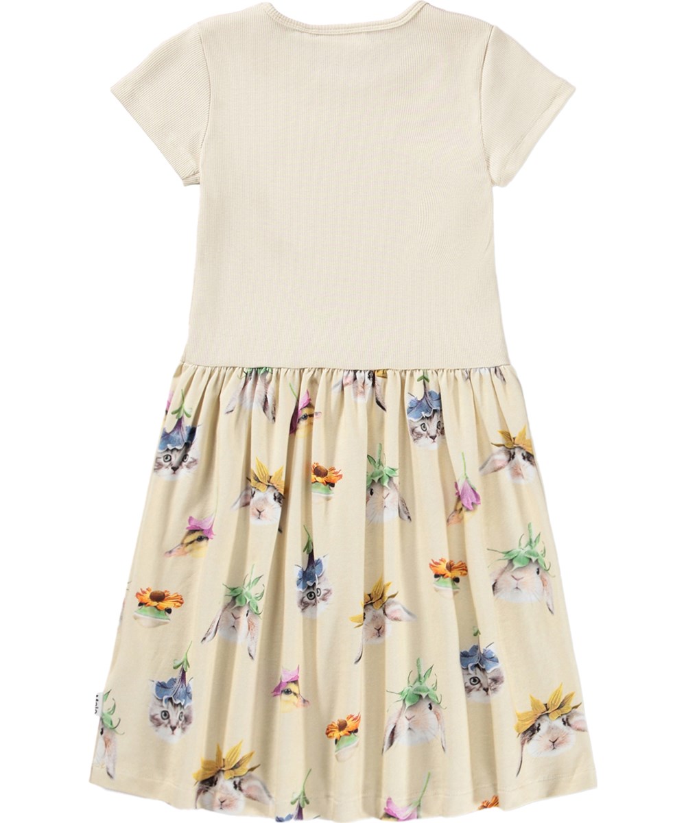 Cissa - Floral Fun - Off-weißes Kinderkleid aus Bio-Baumwolle mit Tiermuster