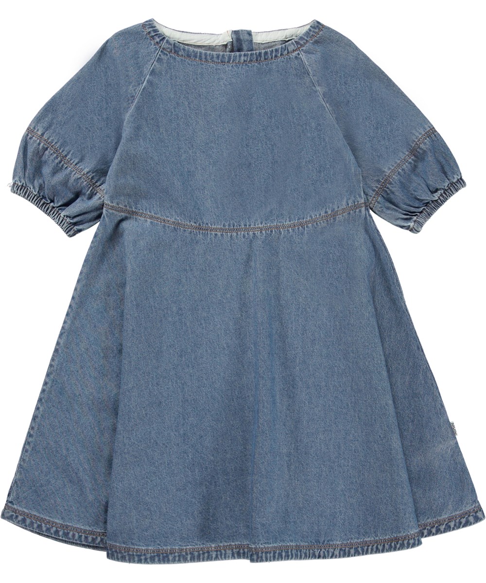 Claira - Washed Chambrey - Blaues knielanges Kleid