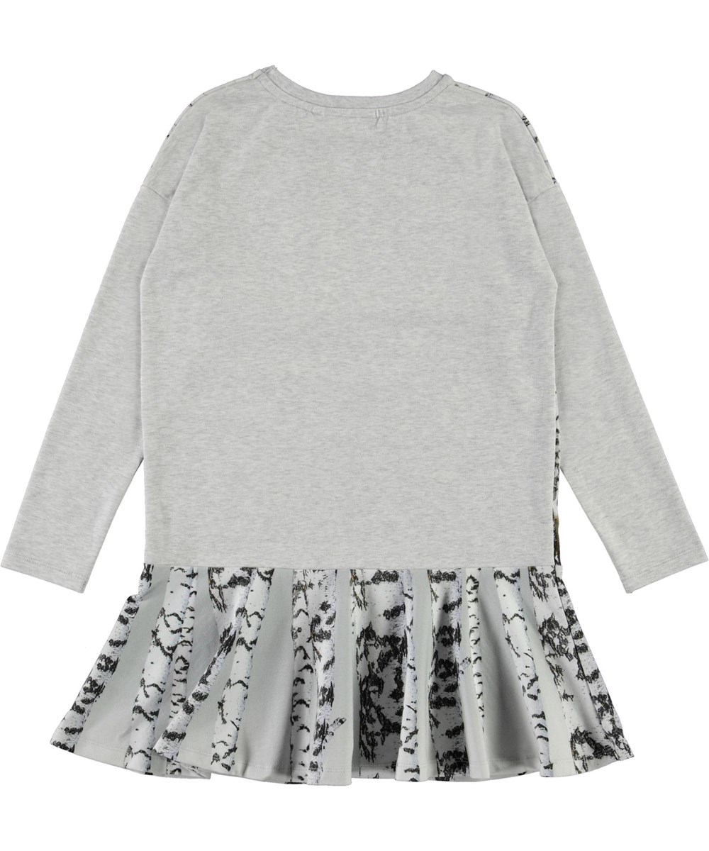 Claire - Birch Forest - Öko hellgraues Kleid mit Wolf, Fuchs und Kaninchen