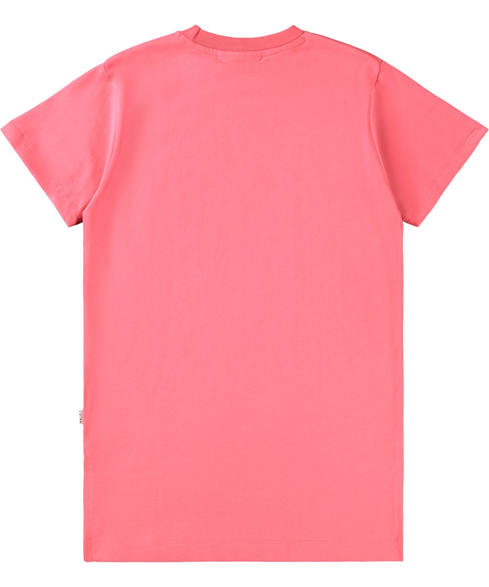 Clarabella - Scoop Raspberry - Rosa T-Shirt-Kleid aus Bio-Baumwolle mit Druck.