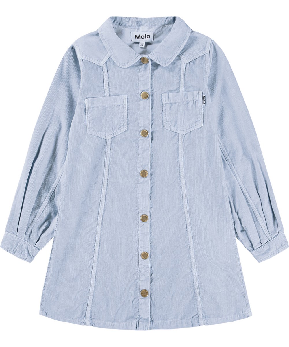 Clarissa - Blue Moon - Langärmliges Kleid für Kinder aus Öko-Hellblau-Velours.