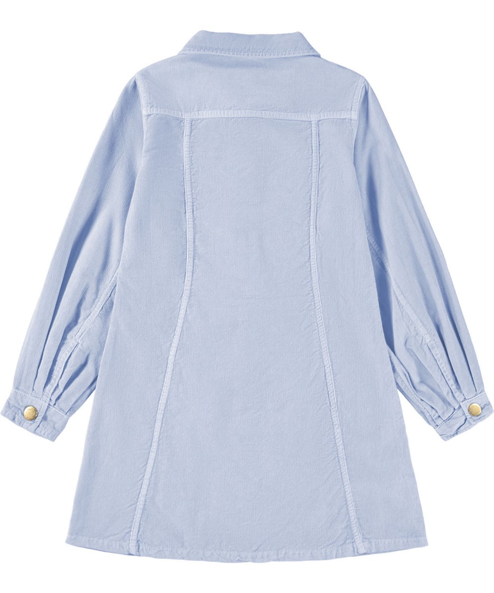 Clarissa - Blue Moon - Langärmliges Kleid für Kinder aus Öko-Hellblau-Velours.