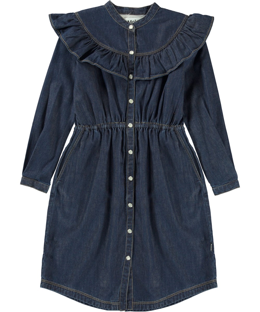 Clarissa - Warm Blue - Dunkelblaues Jeanskleid mit Knöpfen