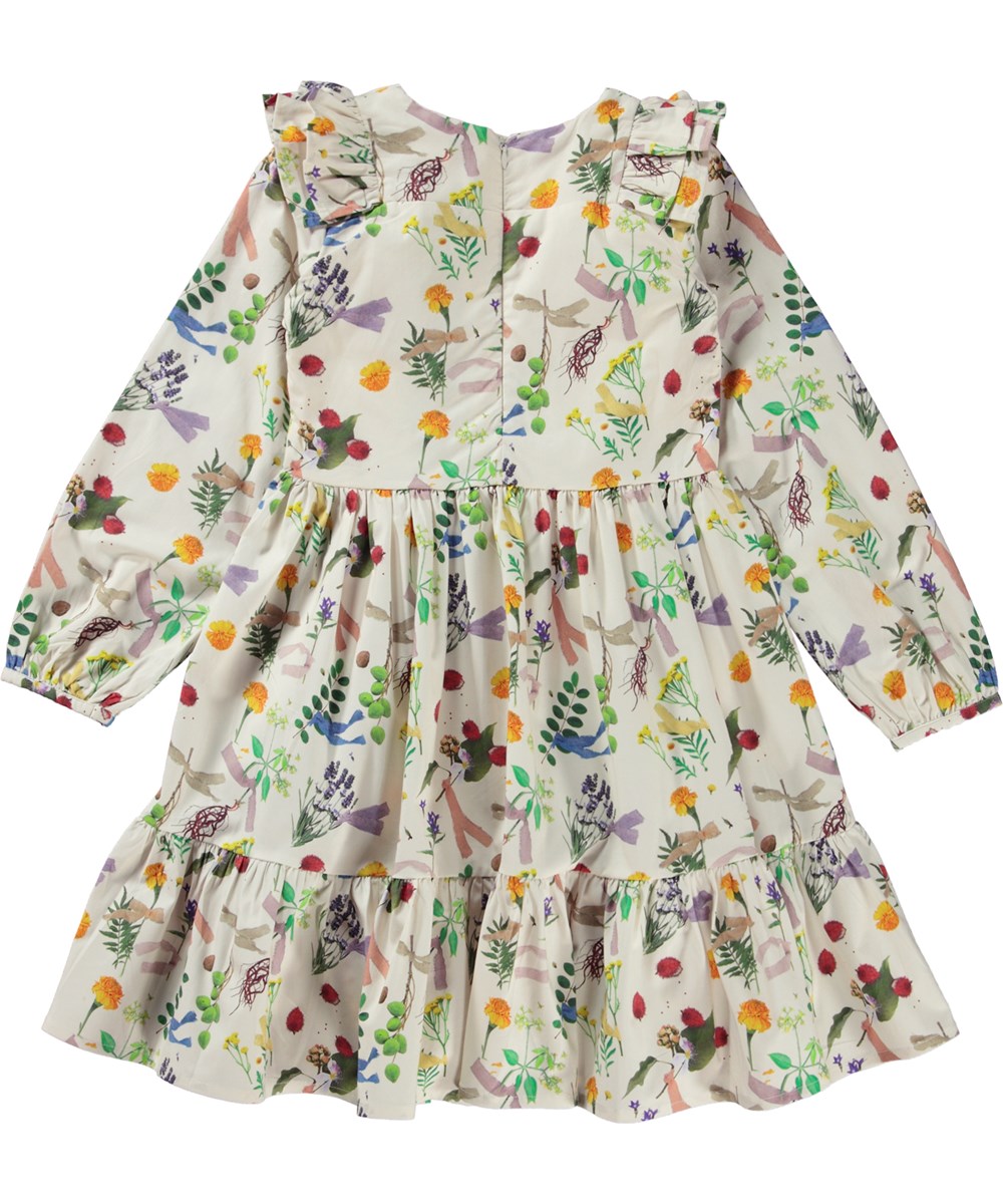 Clea - Plant Dye White - Weißes Öko-Kleid mit Blumendruck