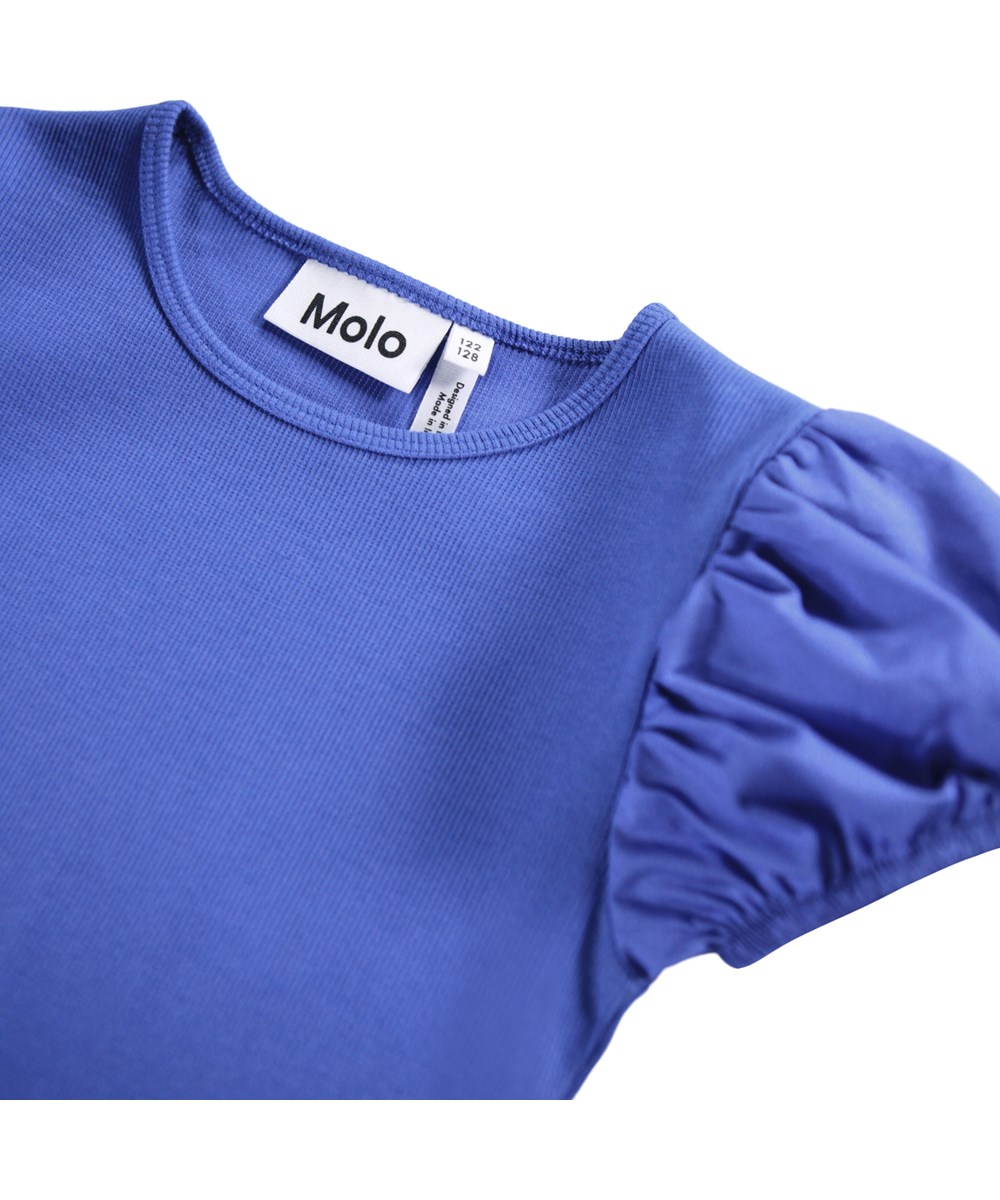 Cleopatra - Violet Blue - Kurzes blaues Kleid für Kinder aus Öko-Baumwolle mit einem eng anliegenden Jersey-Oberteil und einem voluminösen Rock aus Baumwollpopeline.