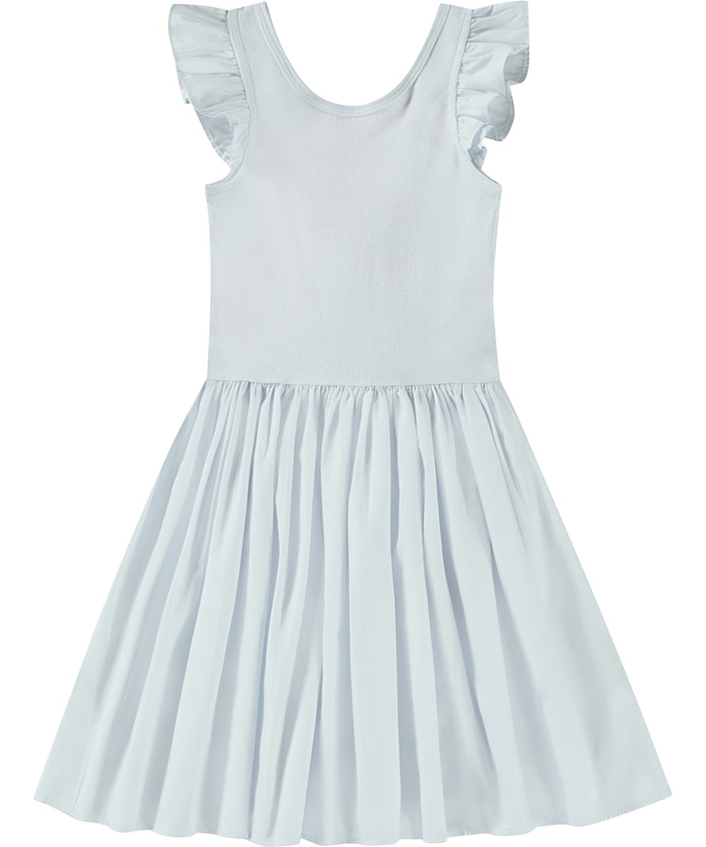 Cloudia - Skywriting - Hellblaues knielanges Kleid für Kinder aus Öko-Baumwolle mit Popelinrock.