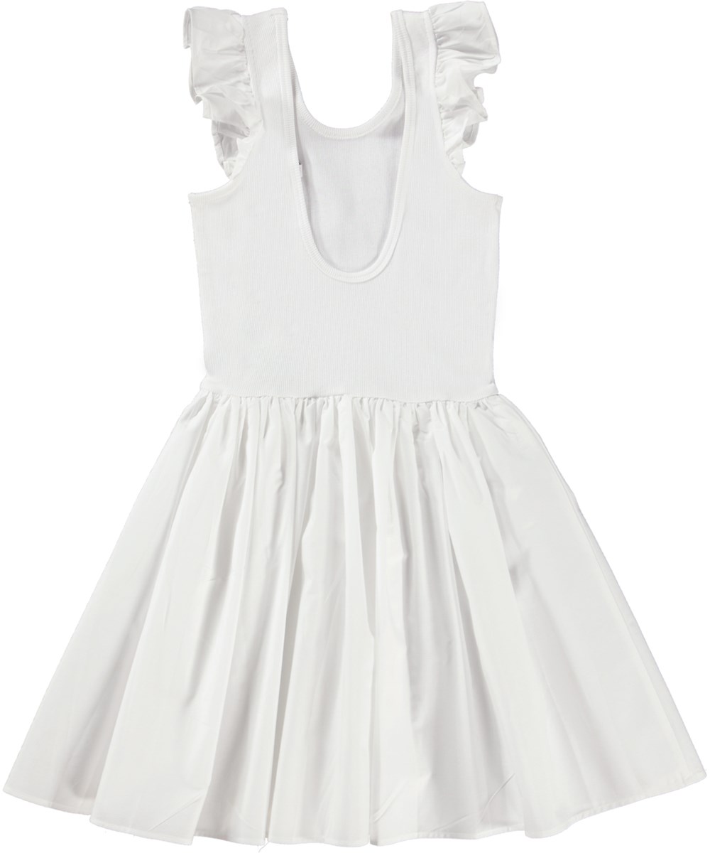 Cloudia - White - Weißes Kleid aus Öko-Baumwolle mit Rüschen an der Schulter