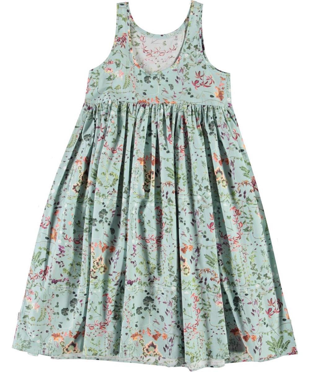 Clover - Leafy - Organisches hellblaues Kleid mit Blumendruck