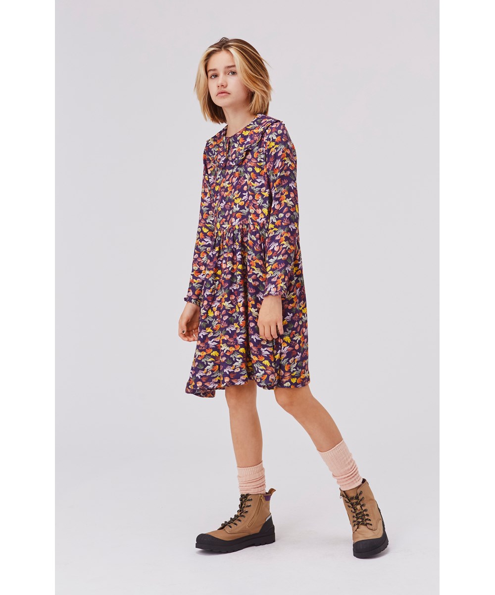 Coco - Mini Leaves - Lila Kleid mit Blattdruck