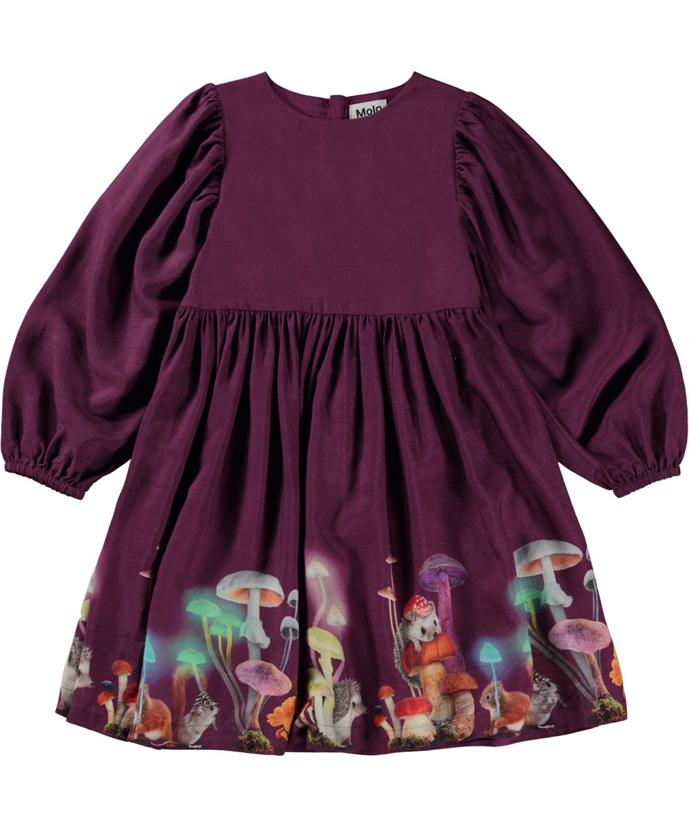 Cocos - Twillight Magic - Dunkellila Kleid mit Placement-Moonlight-Print