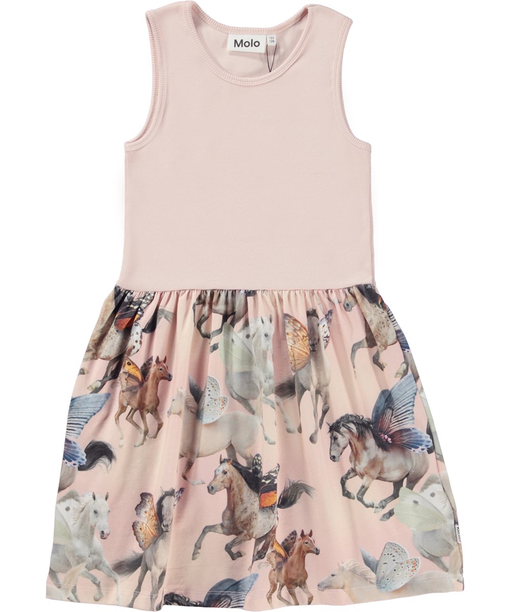 Colleen - Fairy Horses - Kleid aus Öko-Jersey mit puderfarbenem Oberteil und Pferdeaufdruck