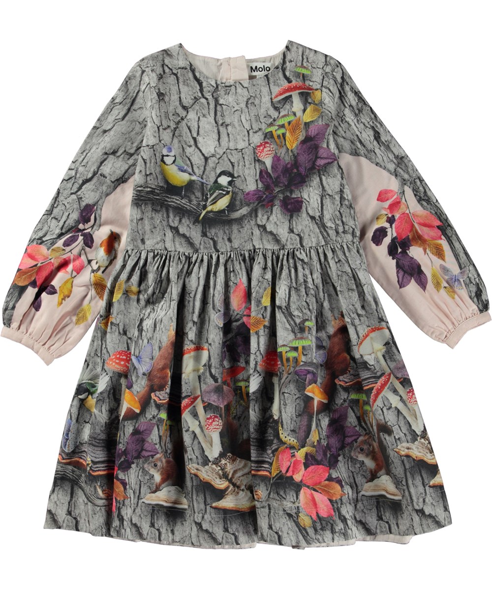 Como - Be A Tree - Graues knielanges Kleid mit Placement-Holzdruck